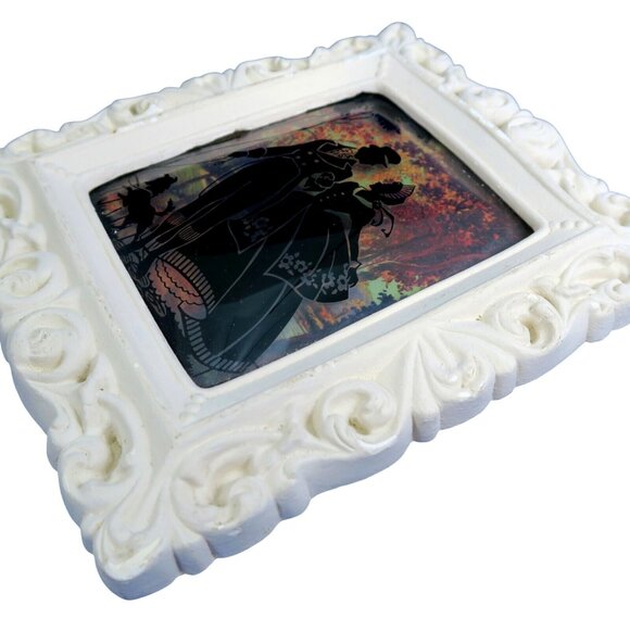 1930s Reverse Painted Silhouette on Bubble Glass – Couple with Dog, Plaster Fram - Picture 5 of 7